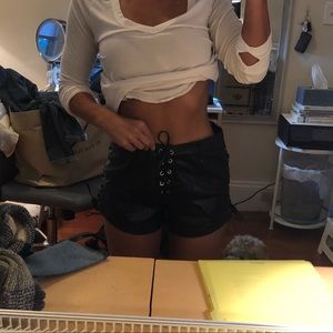 SEEK Black Leather Lace Front Shorts